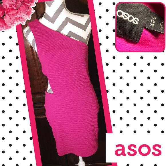 ASOS Fuchsia & Black Bodycon Strappy Dress - Picture 1 of 3